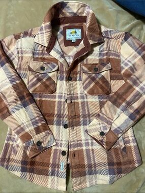 Horizon Women's Brown & Cream Plaid Button-Down Shirt Jacket Sz S